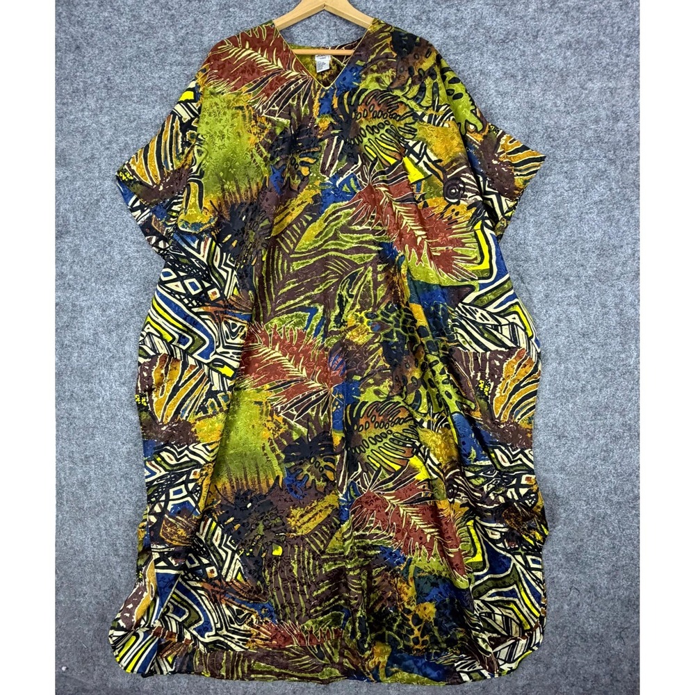 Sante Kaftan Tunic Womens‎ One Size Multicolor Tropical Floral V Neck Kimono Top